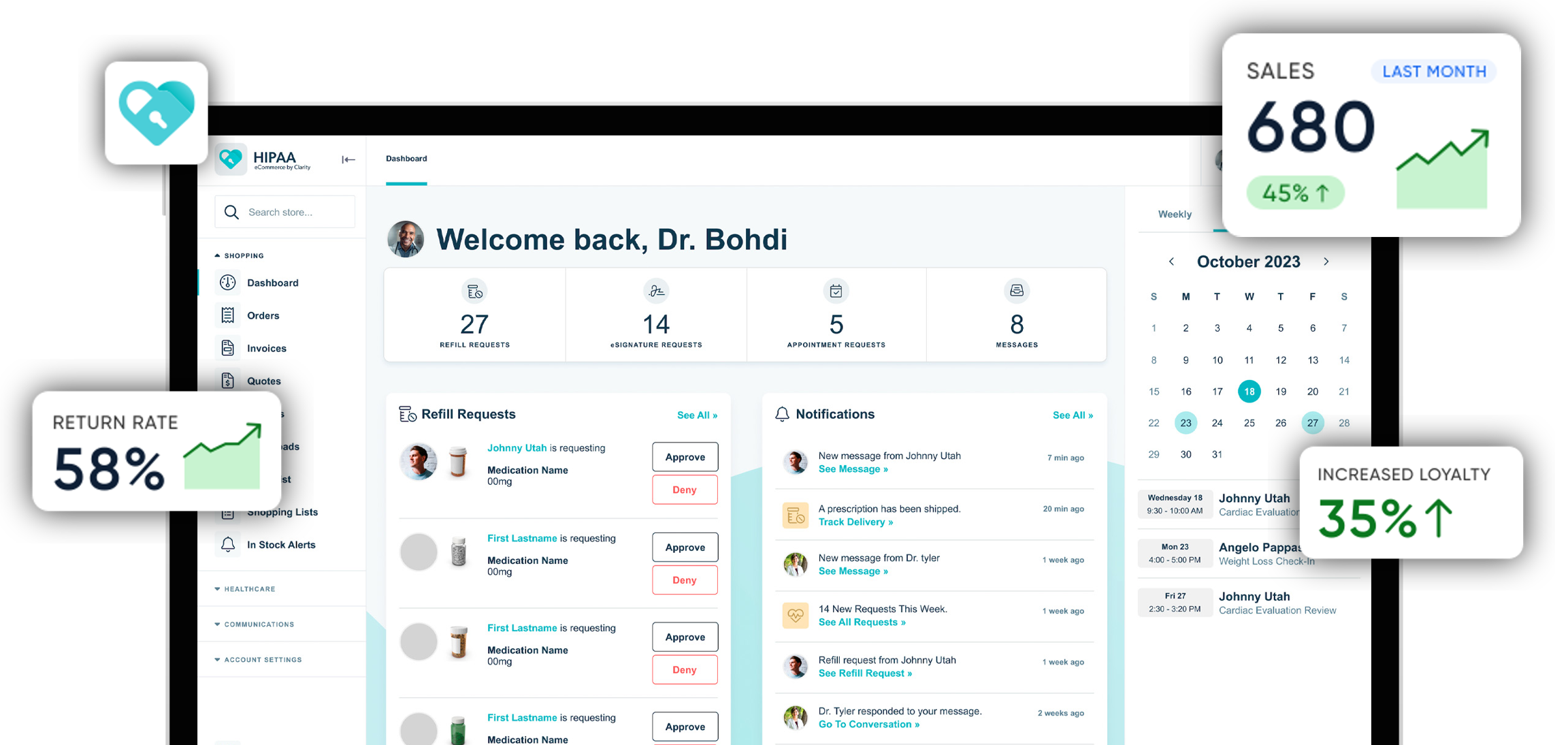 HealthSail HIPAA-compliant platform dashboard